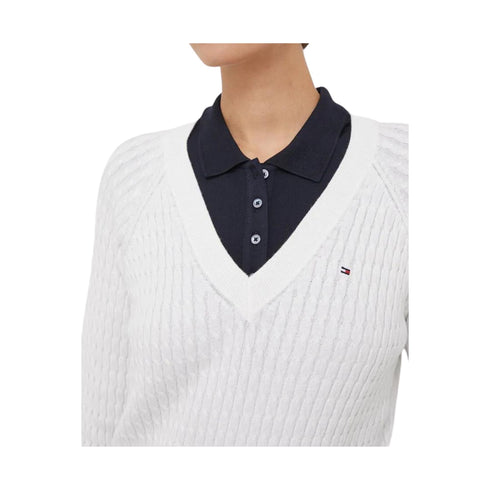 Tommy Hilfiger Pullover Maglia Donna in cotone a trecce Bianco - Francavilla Moda
